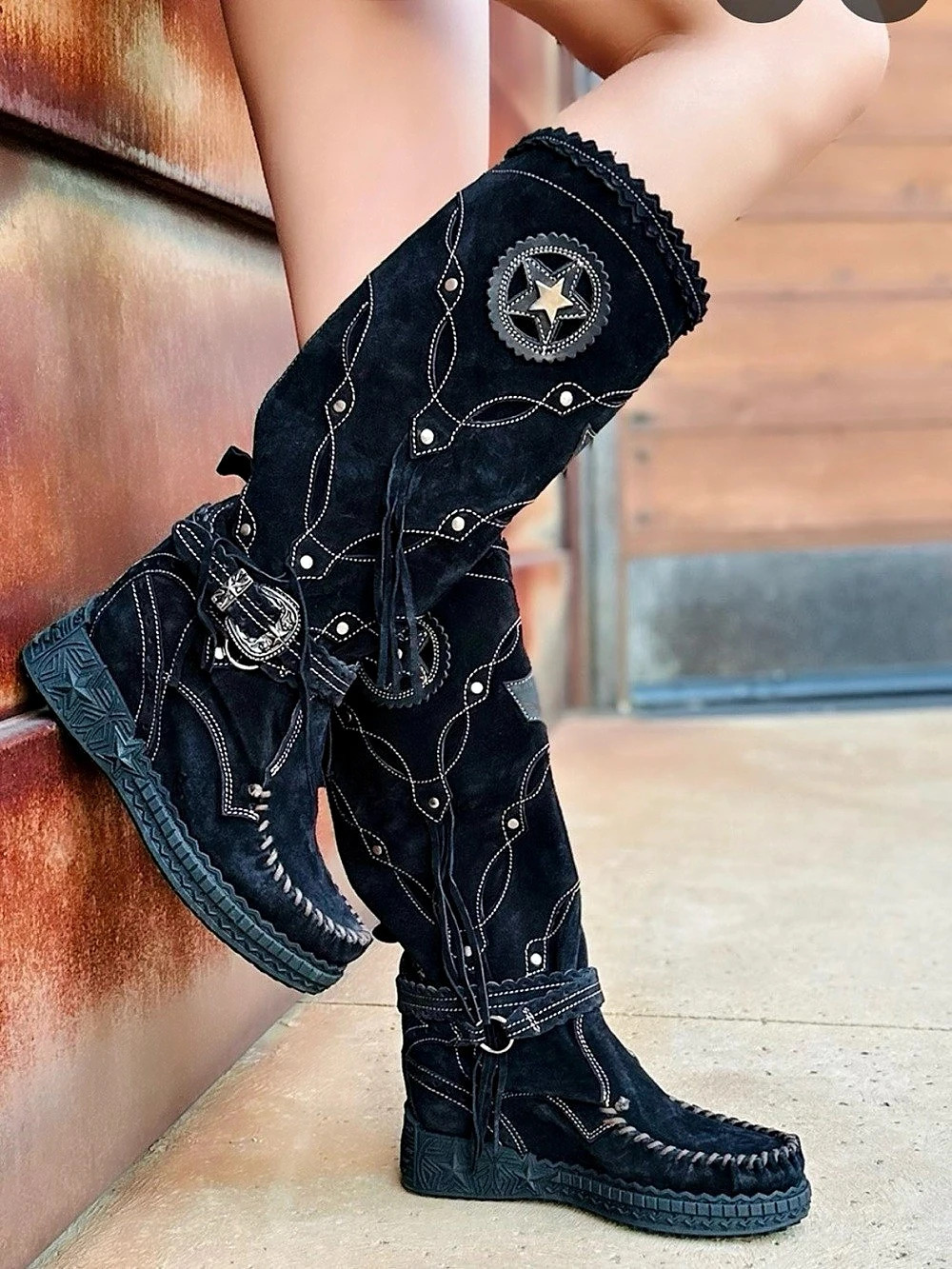 El Vaquero Arya Silverstone Carbon Black Western Boots